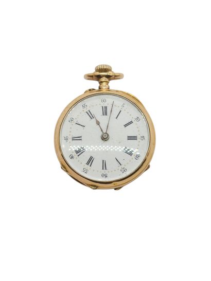 MONTRE de col en or jaune 750°, cadran blanc...