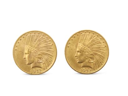 DEUX PIECES de dix dollars de 1932, tête...