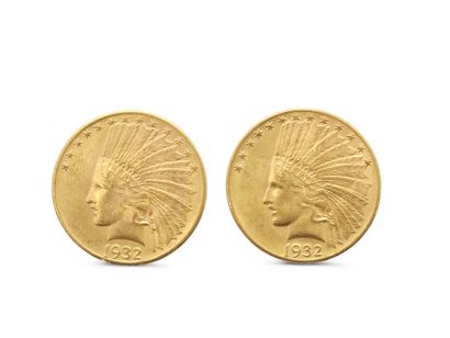 DEUX PIECES de dix dollars de 1932, tête...