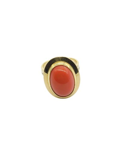 BAGUE en or jaune 750° ornée d'un cabochon...