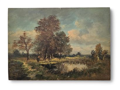 ÉCOLE DE BARBIZON
Paysanne près de l'étang
Huile...