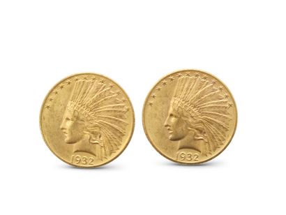 DEUX PIECES de dix dollars de 1932, tête...