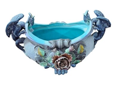 JARDINIERE in oblong barbotine with two polychrome...