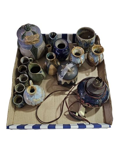 Set of enamelled gres including 
Five vases
Two...