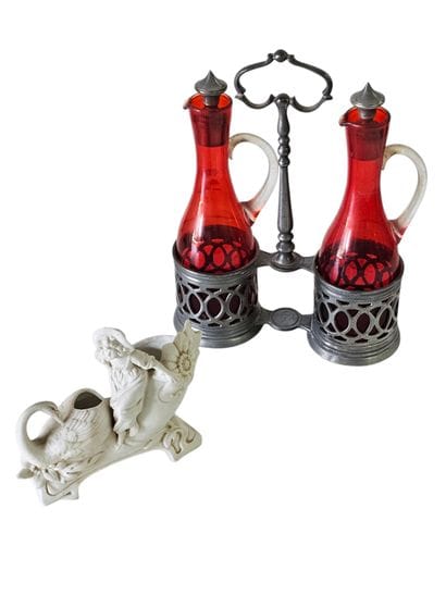 HUILIER VINAIGRIER en etain et burette en...