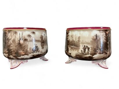 PAIR OF tripod porcelain CACHE POTS from...