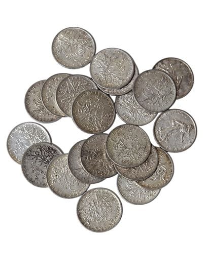 TWENTY-ONE silver 5 franc PIECES from 1960(10)...