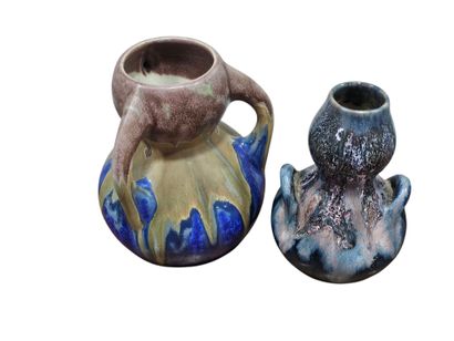 Set of five vases in varnished stoneware...