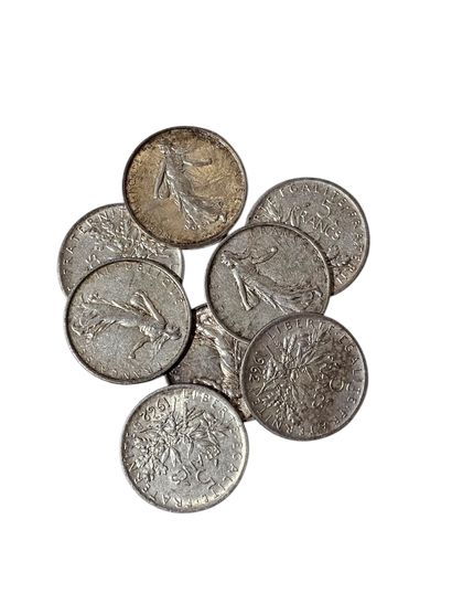 EIGHT 5-Franc PIECES in silver 1962