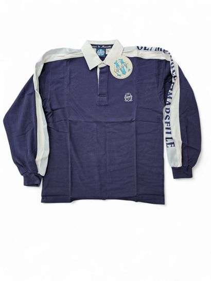 Polo OM bleu marine à parements blancs et...