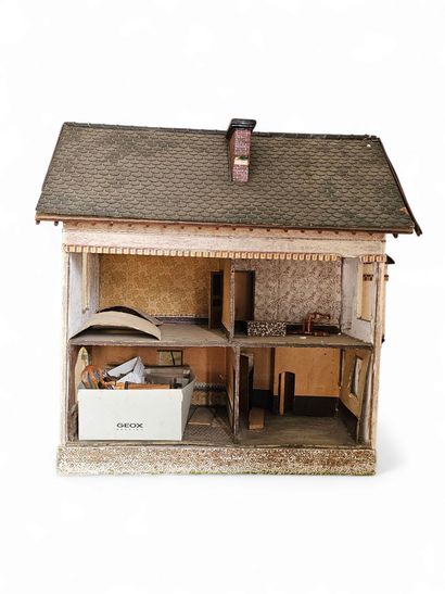 20th century work Painted plywood dollhouse...