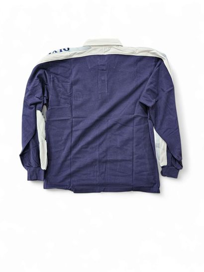 Polo OM bleu marine à parements blancs et...