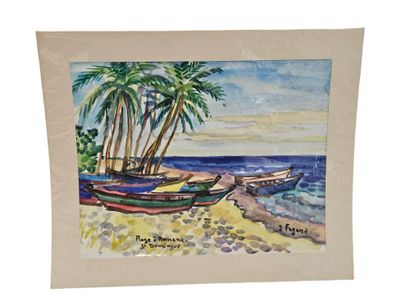 FAGARD
Plage à Romana, St Domingue 
Aquarelle...