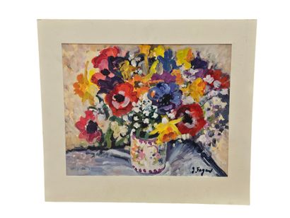FAGARD
Vase of flowers on an entablature
Oil...
