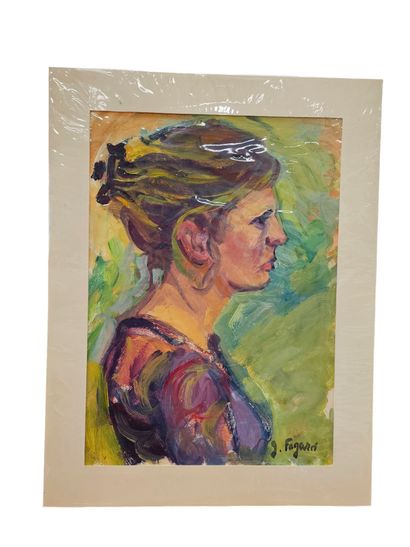 FAGARD
Profile pose
Oil on paper 
Signed...