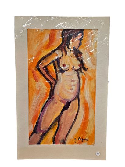 FAGARD
Front nude
Oil on paper 
Signed lower...