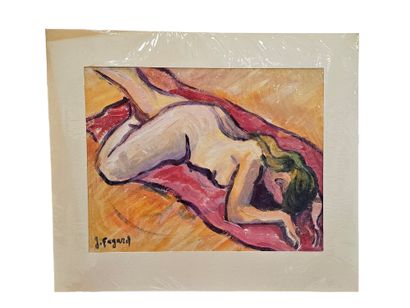 FAGARD
nude with red sheet 
Oil on paper...