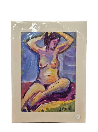 FAGARD
Nude woman seated on pink sheet
Oil...