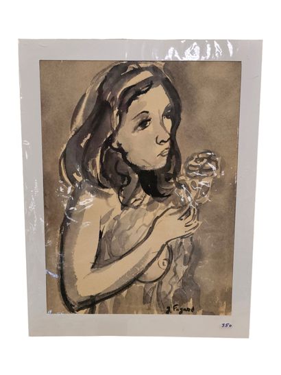 FAGARD
Young woman with a rose
Ink on paper...