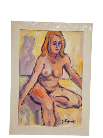 FAGARD
Seated nude on yellow sheet
Oil on...