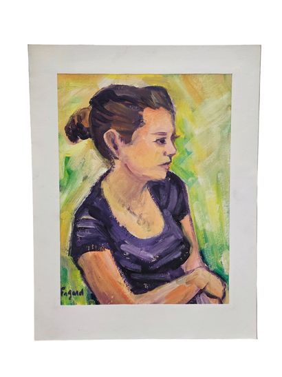 FAGARD
Young Girl Posing
Oil on paper 
Signed...