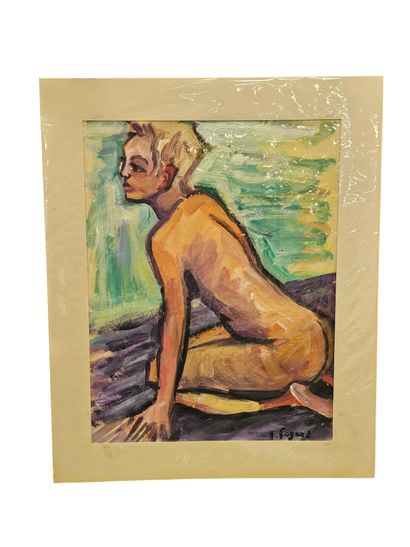 FAGARD
Kneeling pose
Oil on paper 
Signed...