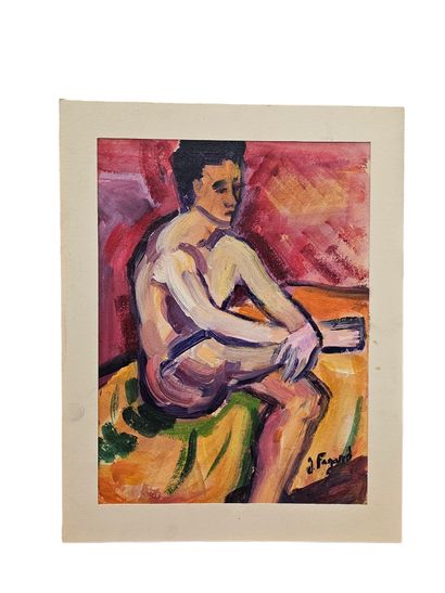 FAGARD
Young man sitting naked
Oil on paper...
