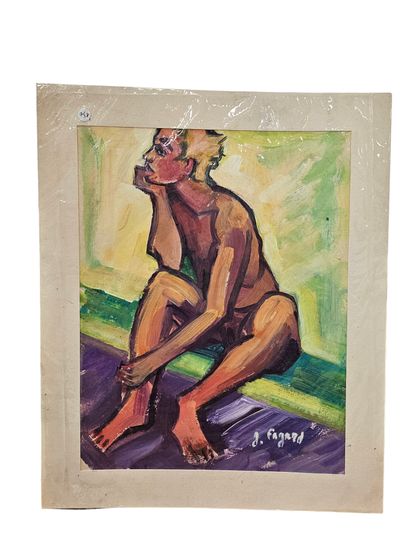 FAGARD
The Thinker
Oil on paper 
Signed lower...