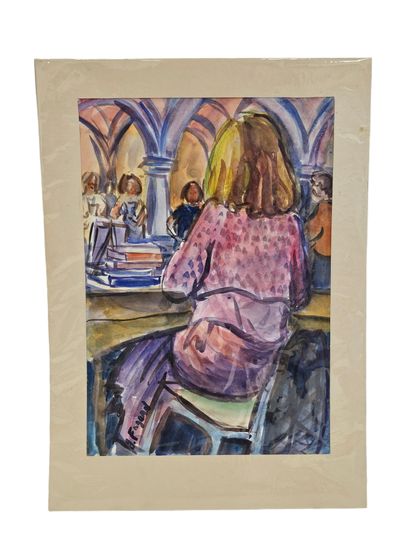 FAGARD
En classe
Aquarelle sur papier 
Signée...