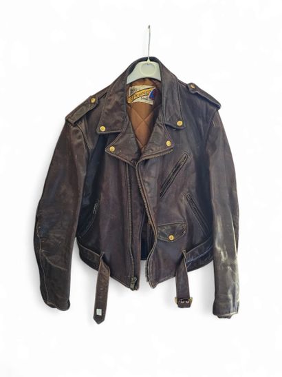 Perfecto 
Blouson en cuir de vache marron...
