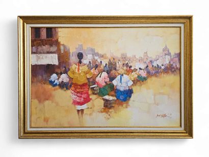 XXI century WORK 
Set of six framed oils...