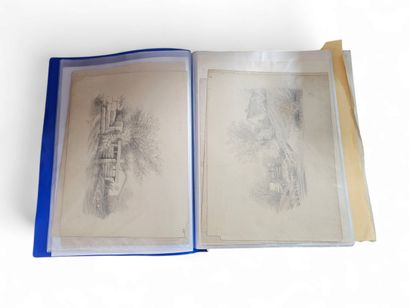 ENSEMBLE DE GRAVURES DESSIS ET AQUARELLES...