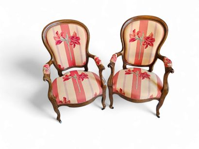 Pair of Voltaire armchairs in natural wood...