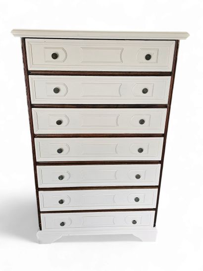 Semainier in white wood with cream and brown...