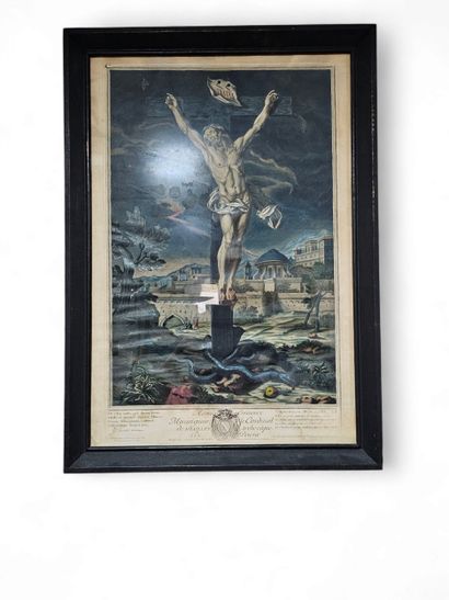 Gravure en couleur représentant le Christ...