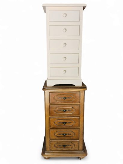Chiffonnier in white wood with cream linings,...