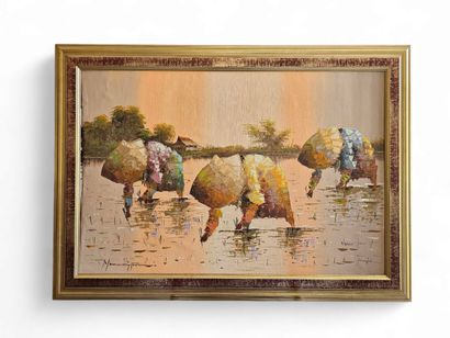 XXI century WORK 
Set of six framed oils...