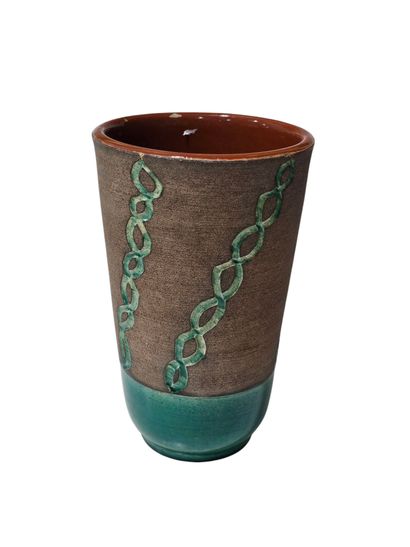 VALLAURIS
Green glazed earthenware vase with...