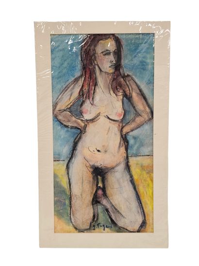FAGARD
Kneeling nude
Pastel on paper 
Signed...