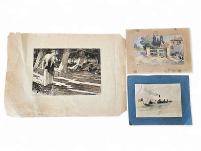 SIX AQUARELLES on paper and one on wood
Nine...