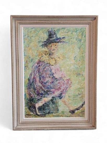 Felix DOUAT (XX) Harlequin Oil on canvas...