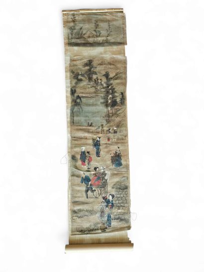 JAPAN TAISHO PERIOD
Three large silk doors,...