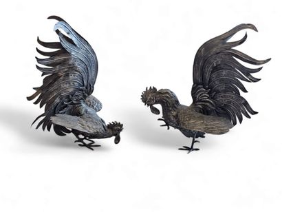 WORK XX ème siècle 
Pair of fighting cocks...