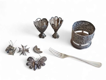 SET of filigree objects including 
Two egg...