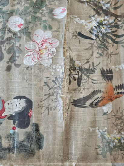 JAPAN TAISHO PERIOD
Three large silk doors,...