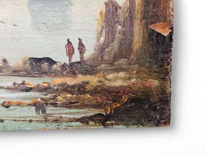 Oil on panel Trace of signature lower right...