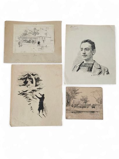 SIX AQUARELLES on paper and one on wood
Nine...