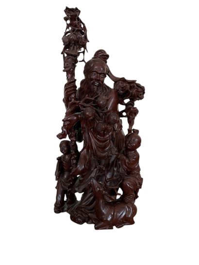 JAPAN, Meiji period
Carved wood group depicting...