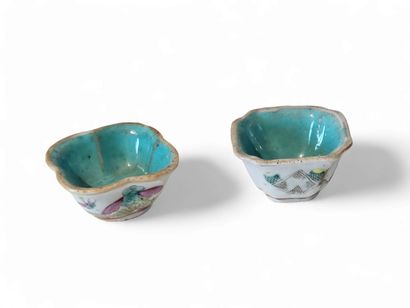 CHINA
Two porcelain sake bowls decorated...