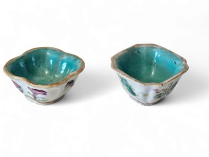 CHINA
Two porcelain sake bowls decorated...